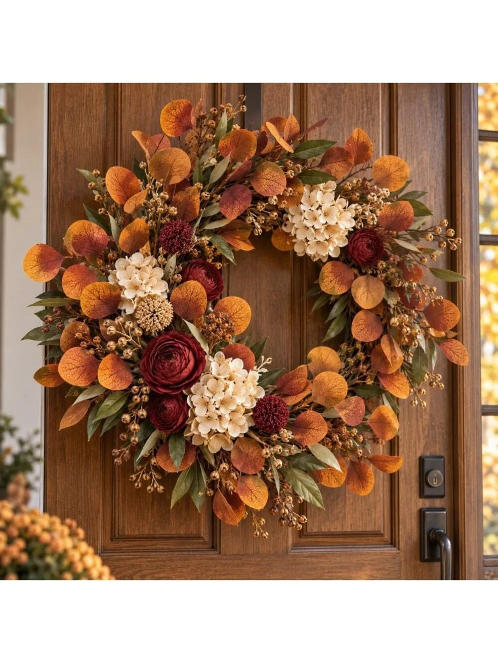 Fall Eucalyptus Stems with Billy Balls, 10 Stem Faux Floral Filler, Autumn Wreat